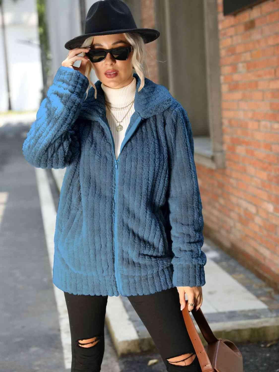 Optimal Warmth Zip Up Fuzzy Jacket-MXSTUDIO.COM