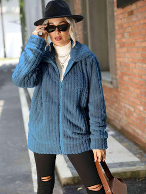 Optimal Warmth Zip Up Fuzzy Jacket-MXSTUDIO.COM