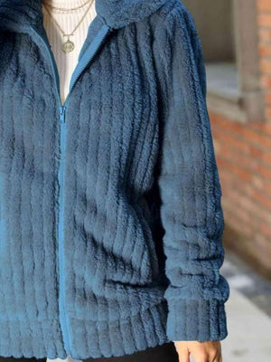 Optimal Warmth Zip Up Fuzzy Jacket-MXSTUDIO.COM