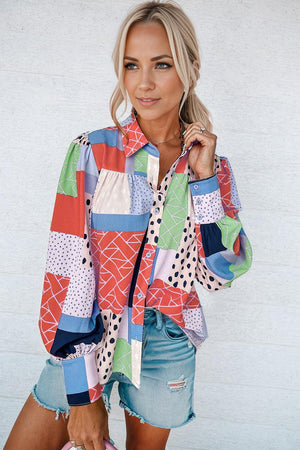 Optimistic Patchwork Balloon Sleeve Shirt - MXSTUDIO.COM