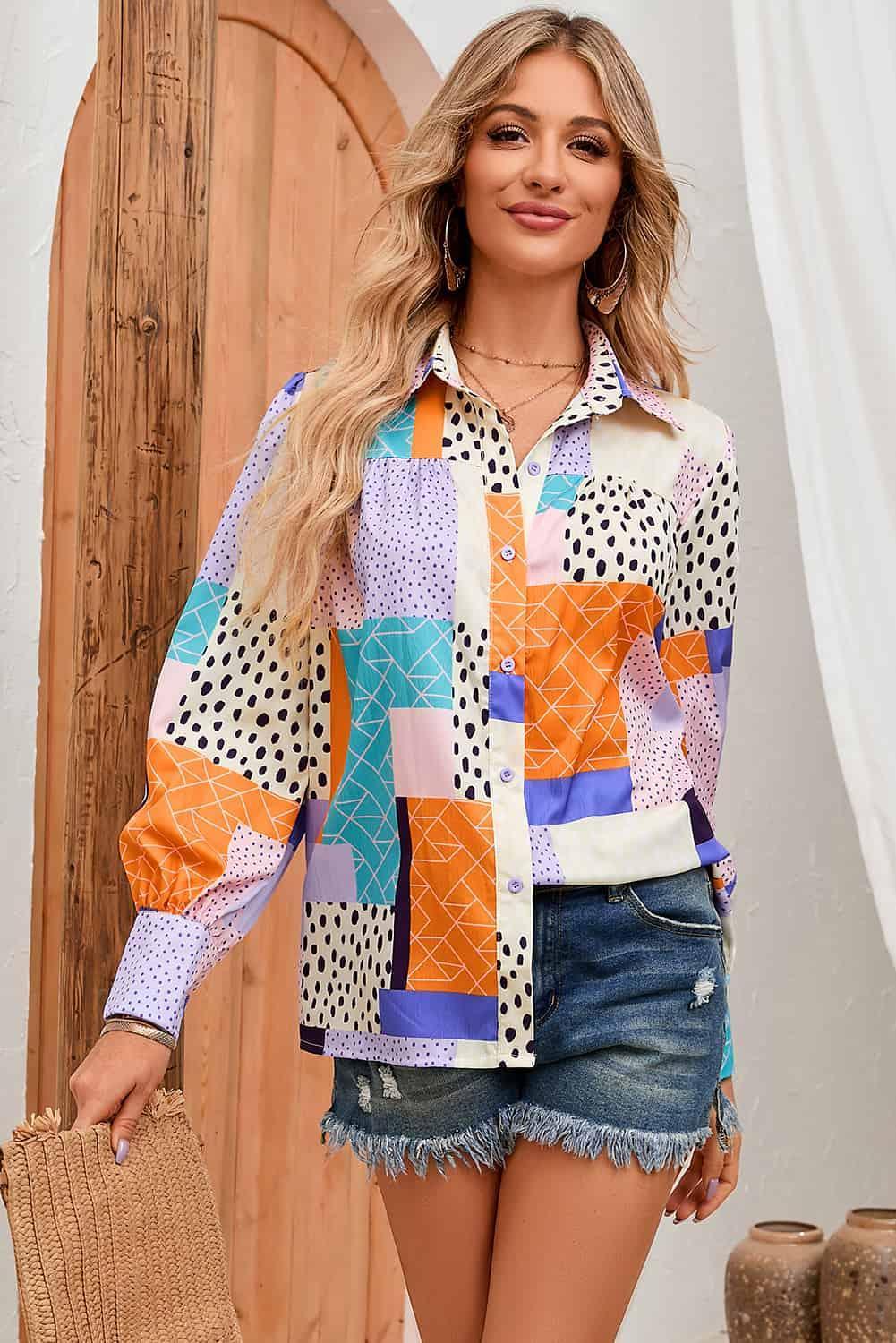 Optimistic Patchwork Balloon Sleeve Shirt - MXSTUDIO.COM
