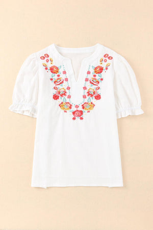 Optimistic Short Sleeve Floral Embroidered Top - MXSTUDIO.COM