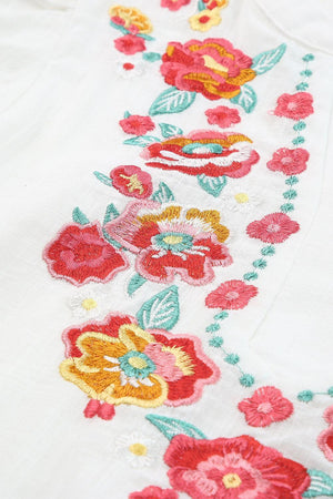 Optimistic Short Sleeve Floral Embroidered Top - MXSTUDIO.COM