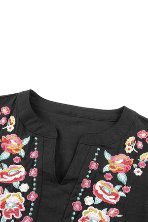 Optimistic Short Sleeve Floral Embroidered Top - MXSTUDIO.COM