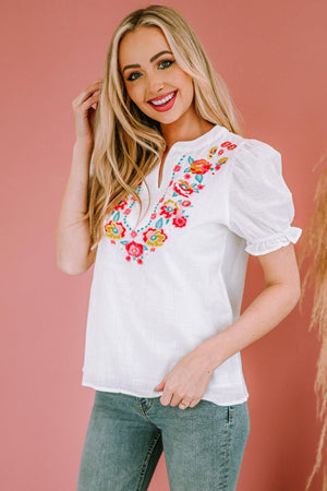 Optimistic Short Sleeve Floral Embroidered Top - MXSTUDIO.COM
