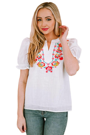 Optimistic Short Sleeve Floral Embroidered Top - MXSTUDIO.COM