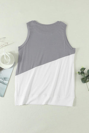 Out All Day Crew Neck Two Tone Tank Top - MXSTUDIO.COM