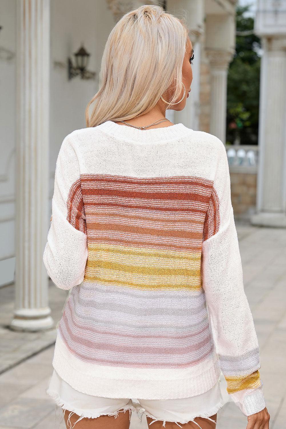 Out And About Crew Neck Striped Knit Sweater - MXSTUDIO.COM