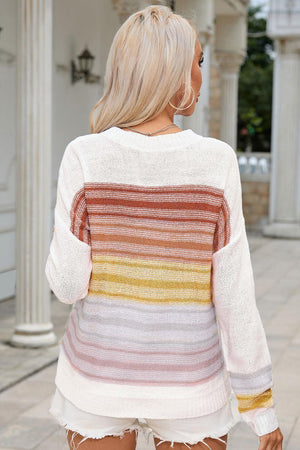 Out And About Crew Neck Striped Knit Sweater - MXSTUDIO.COM