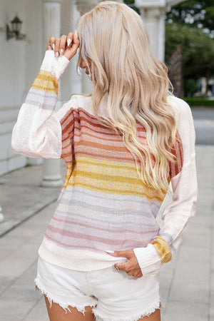 Out And About Crew Neck Striped Knit Sweater - MXSTUDIO.COM