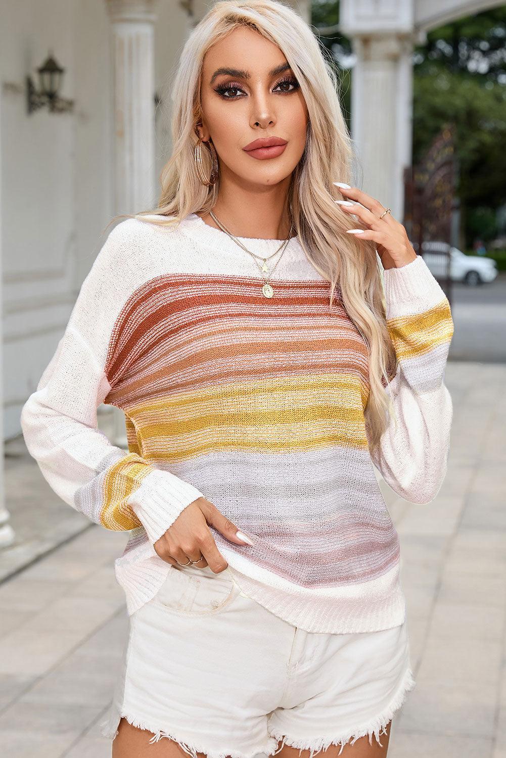 Out And About Crew Neck Striped Knit Sweater - MXSTUDIO.COM