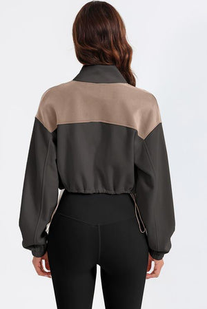 Outdoor Warmth Drawstring Hem Cropped Zip Up Jacket-MXSTUDIO.COM