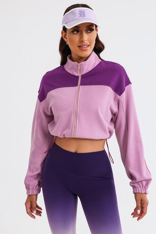 Outdoor Warmth Drawstring Hem Cropped Zip Up Jacket-MXSTUDIO.COM