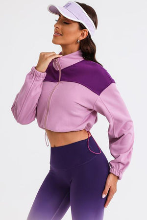 Outdoor Warmth Drawstring Hem Cropped Zip Up Jacket-MXSTUDIO.COM