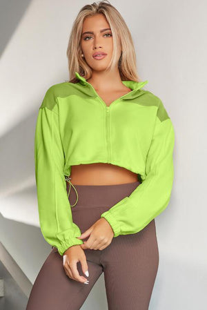 Outdoor Warmth Drawstring Hem Cropped Zip Up Jacket-MXSTUDIO.COM