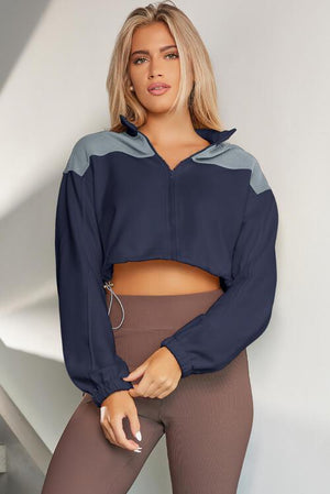 Outdoor Warmth Drawstring Hem Cropped Zip Up Jacket-MXSTUDIO.COM
