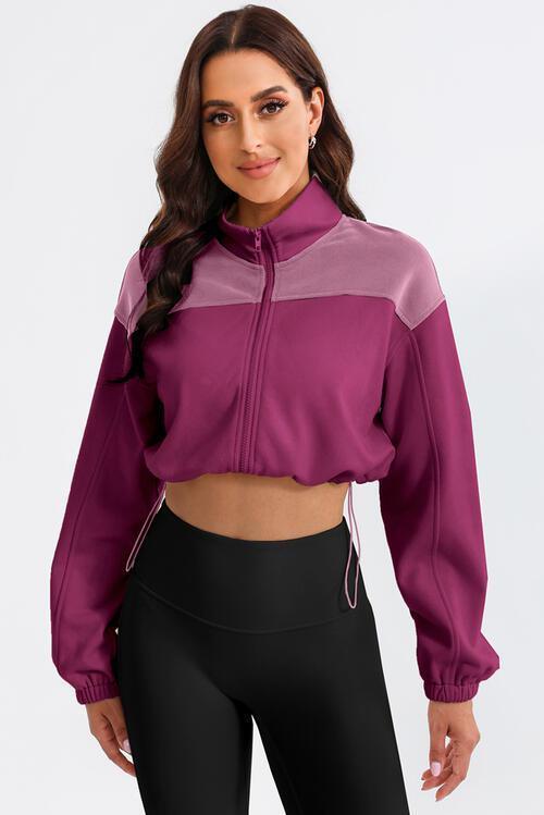 Outdoor Warmth Drawstring Hem Cropped Zip Up Jacket-MXSTUDIO.COM