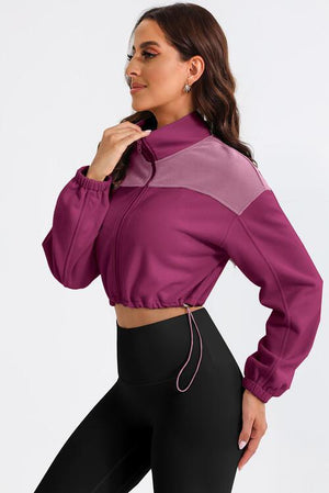 Outdoor Warmth Drawstring Hem Cropped Zip Up Jacket-MXSTUDIO.COM