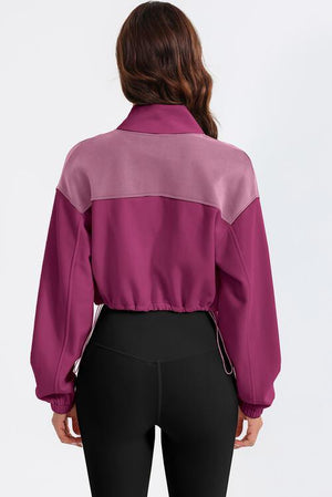 Outdoor Warmth Drawstring Hem Cropped Zip Up Jacket-MXSTUDIO.COM