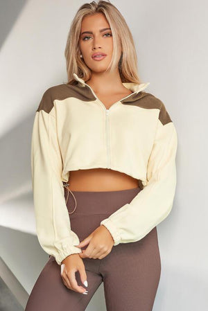 Outdoor Warmth Drawstring Hem Cropped Zip Up Jacket-MXSTUDIO.COM