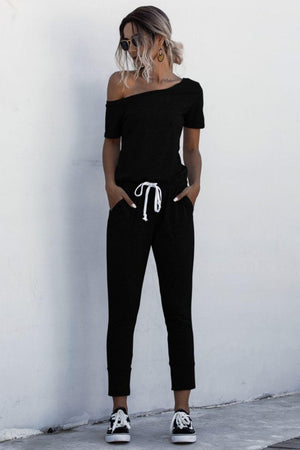 Outdoorsy Drawstring Waist Short Sleeve Jumpsuit - MXSTUDIO.COM