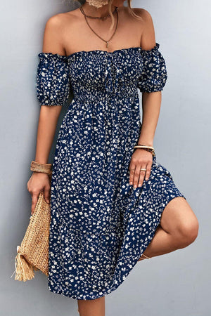 Outstanding Beauty Floral Off Shoulder Midi Dress - MXSTUDIO.COM