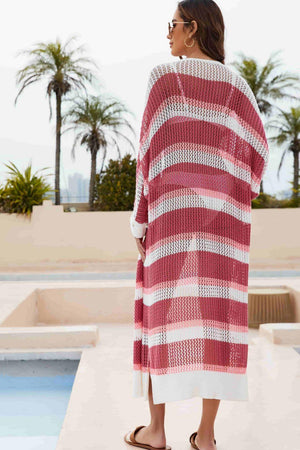 Paradise Found Open Front Striped Beach Cover-Up - MXSTUDIO.COM