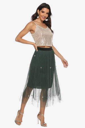 Party Girl Spaghetti Strap Sequin Crop Cami - MXSTUDIO.COM