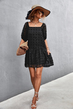 Passionate Swiss Dot Balloon Sleeve Dress - MXSTUDIO.COM