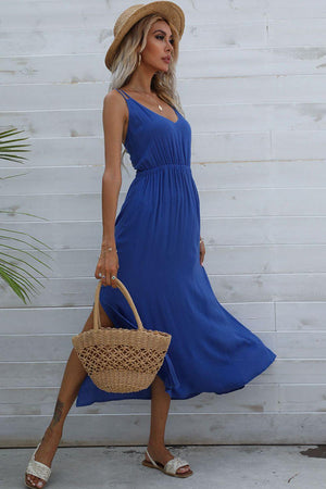 Peak Of Perfection Sleeveless Slit Blue Midi Dress - MXSTUDIO.COM