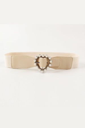 Pearl Accent Heart Buckle Wide Stretch Waist Belt - MXSTUDIO.COM