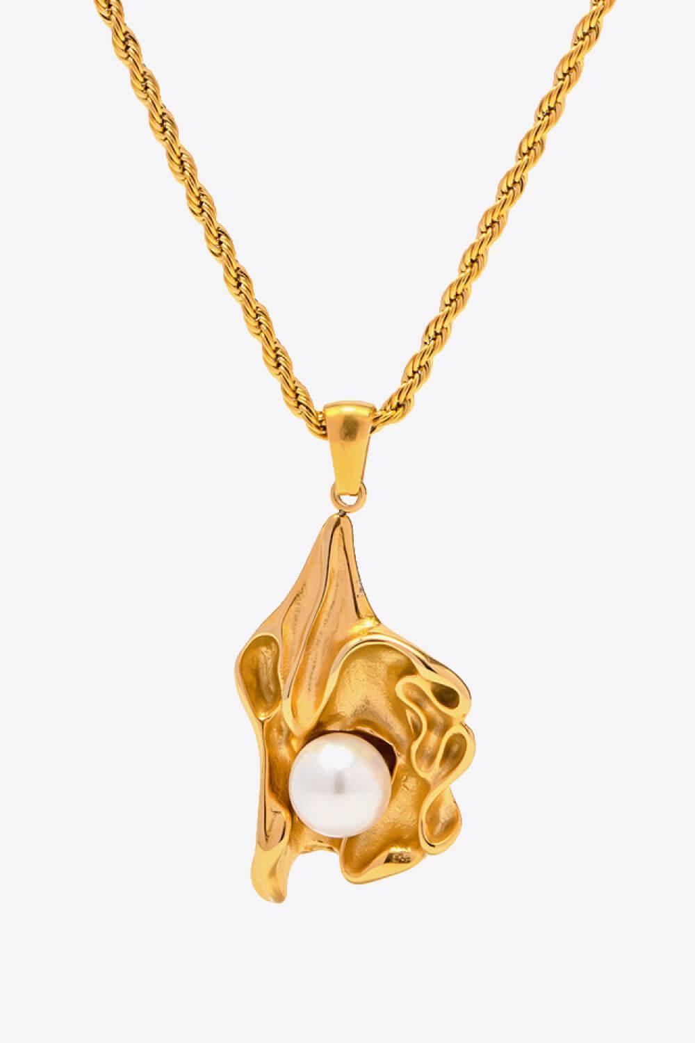 Pearl Trim Pendant 18k Gold Plated Necklace - MXSTUDIO.COM