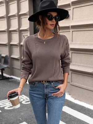 Peasant Style Distressed Knit Sweater-MXSTUDIO.COM