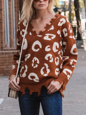 Perfectly Imperfect Leopard Distressed Knit Sweater-MXSTUDIO.COM