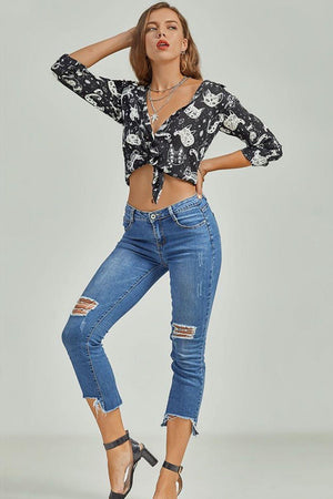 Pet Lover Button Up Long Sleeve Cat Print Shirt - MXSTUDIO.COM