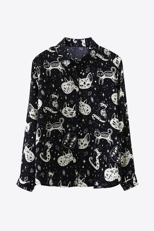 Pet Lover Button Up Long Sleeve Cat Print Shirt - MXSTUDIO.COM