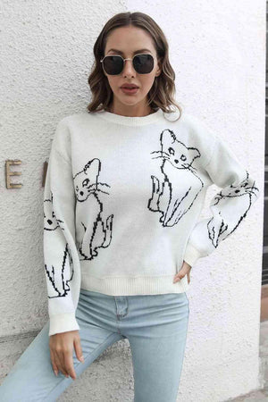 Pet Lover Knitted Crew Neck Cat Sweater - MXSTUDIO.COM