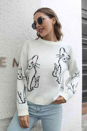 Pet Lover Knitted Crew Neck Cat Sweater - MXSTUDIO.COM