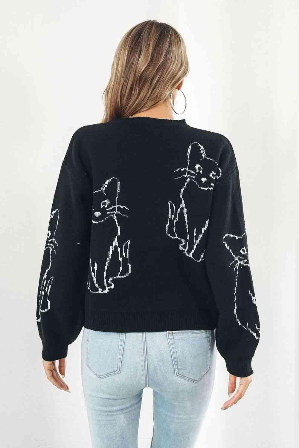 Pet Lover Knitted Crew Neck Cat Sweater - MXSTUDIO.COM