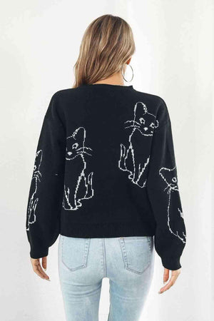 Pet Lover Knitted Crew Neck Cat Sweater - MXSTUDIO.COM