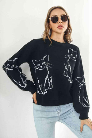 Pet Lover Knitted Crew Neck Cat Sweater - MXSTUDIO.COM