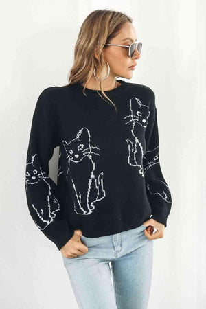 Pet Lover Knitted Crew Neck Cat Sweater - MXSTUDIO.COM