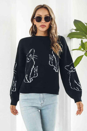 Pet Lover Knitted Crew Neck Cat Sweater - MXSTUDIO.COM