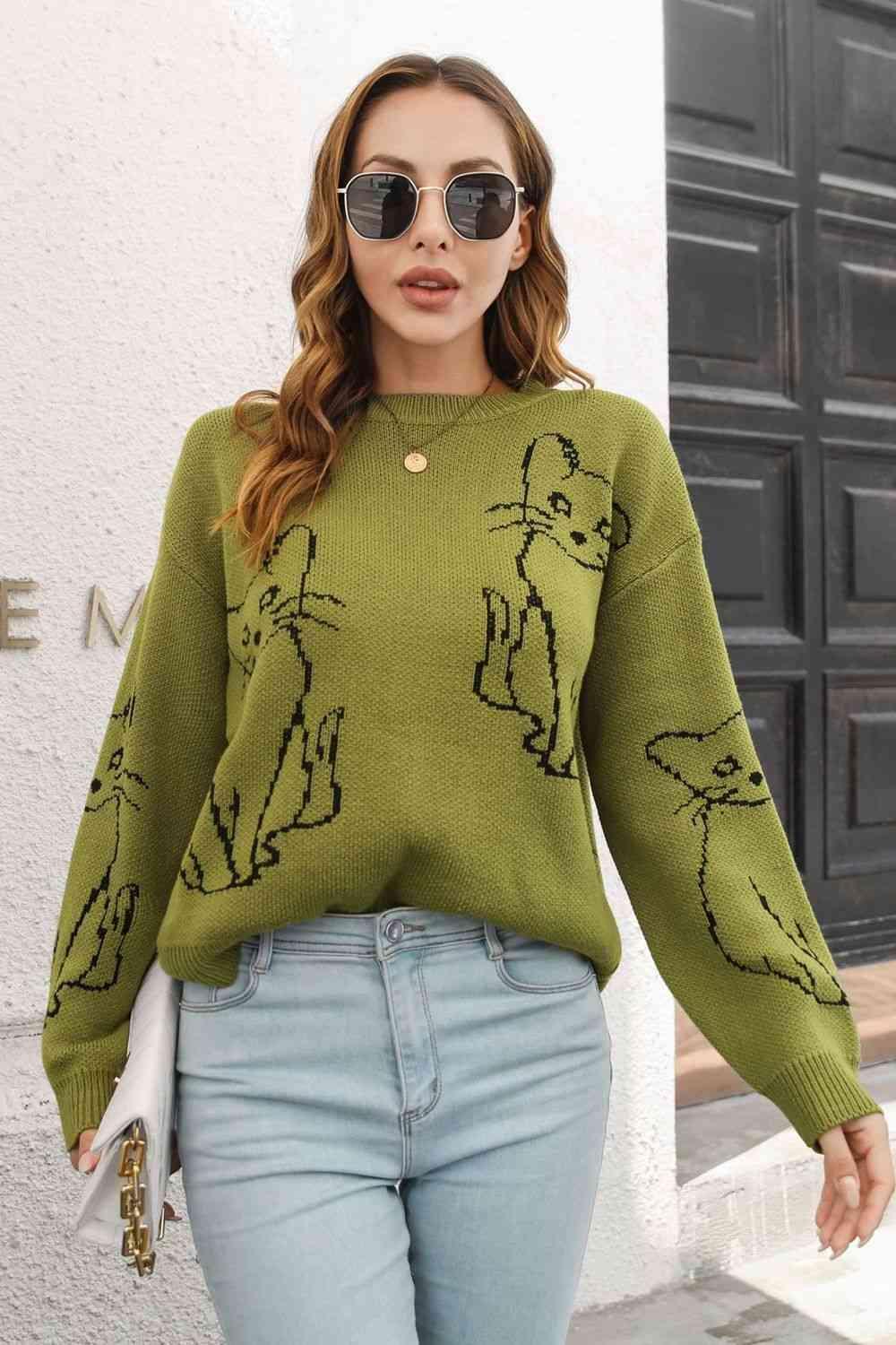 Pet Lover Knitted Crew Neck Cat Sweater - MXSTUDIO.COM