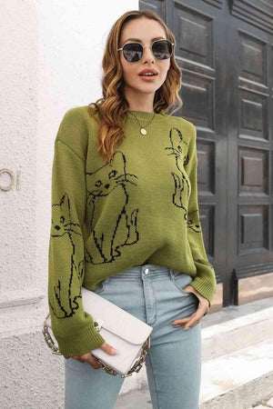 Pet Lover Knitted Crew Neck Cat Sweater - MXSTUDIO.COM