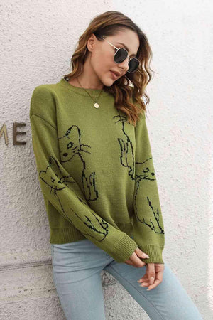 Pet Lover Knitted Crew Neck Cat Sweater - MXSTUDIO.COM