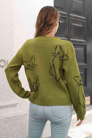 Pet Lover Knitted Crew Neck Cat Sweater - MXSTUDIO.COM