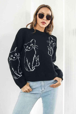 Pet Lover Knitted Crew Neck Cat Sweater - MXSTUDIO.COM