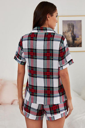Plaid And Tie Waist Shorts Two Piece Lounge Set - MXSTUDIO.COM