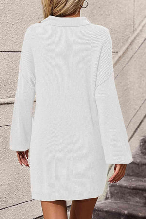 Plain Yet Comfy White Knit Sweater Dress-MXSTUDIO.COM